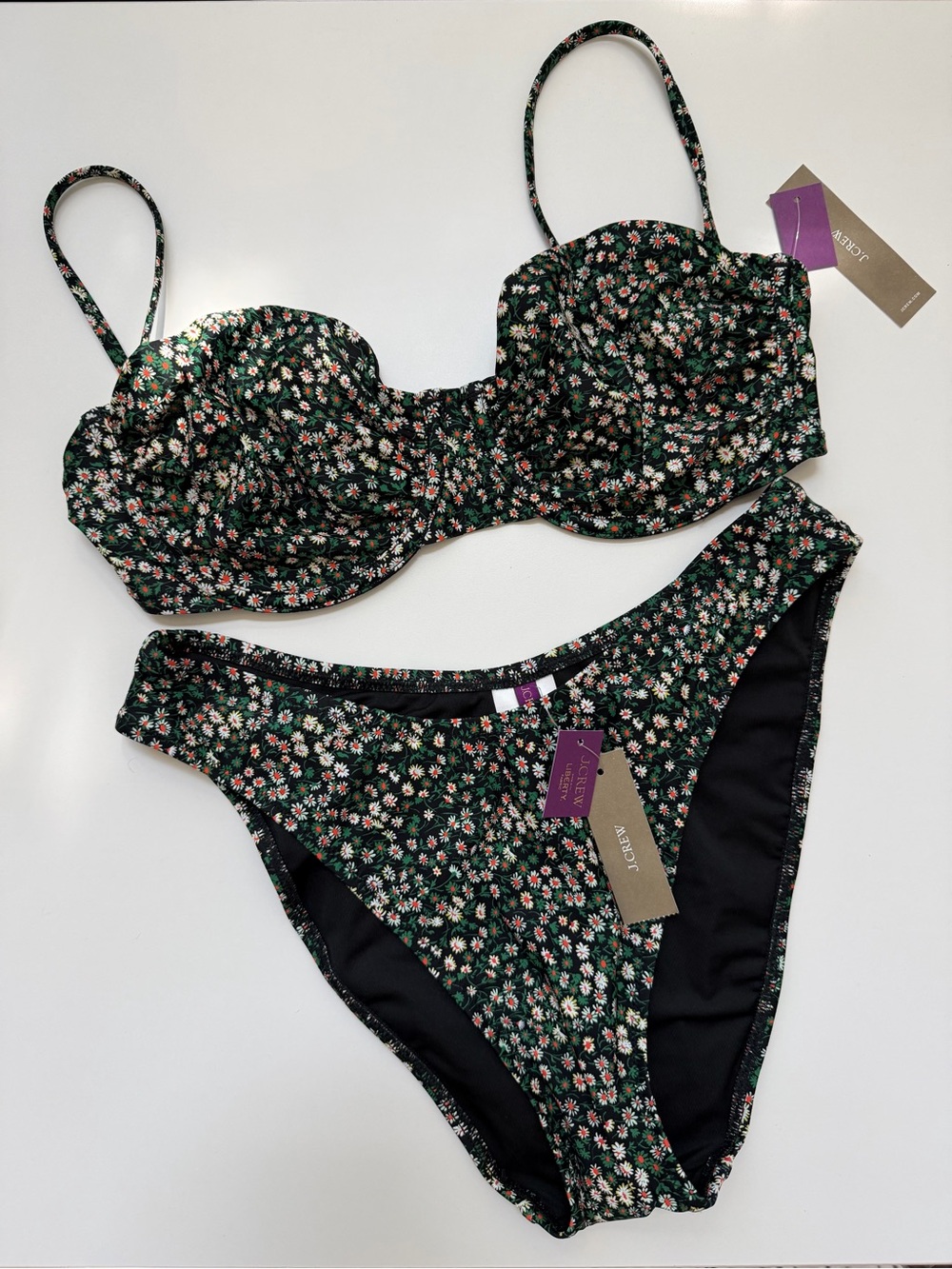 NWT J. Crew Swim Set- Liberty Floral Balconette Bikini Top 34D & Sunny Bottom S